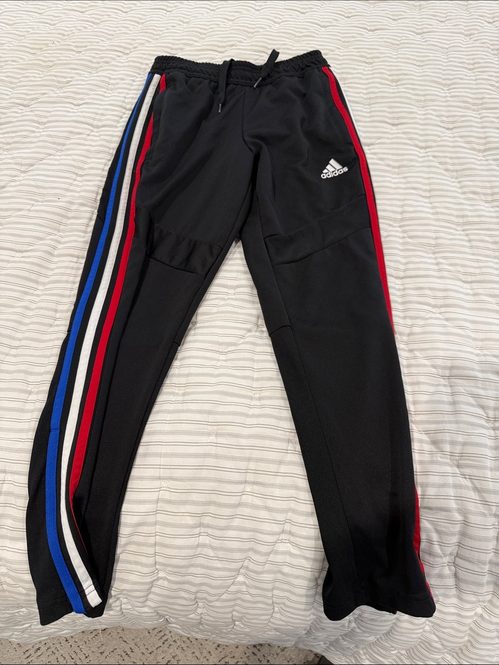 adidas Black Joggers with Red, Blue & White Side Stripes